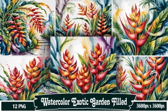 Download Watercolor Exotic Garden Filled - Garden Collection