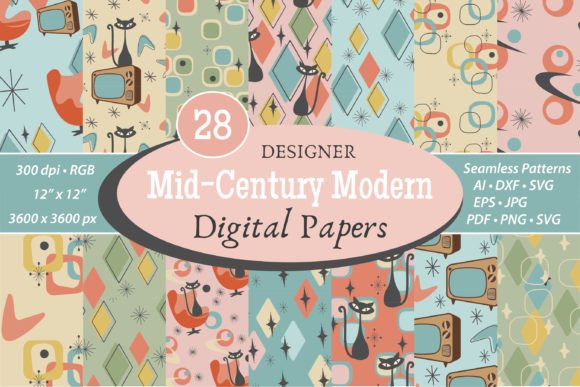 Download Mid Century Modern Seamless Patterns SVG - Seamless patterns Collection