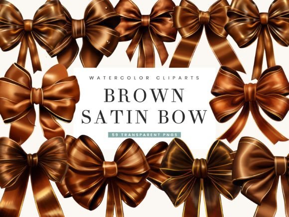 Download Watercolor Brown Satin Bow Clipart - Satin Collection