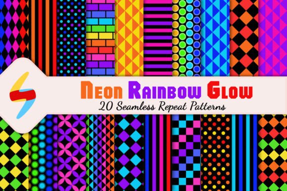 Download Neon Rainbow Glow 20 Seamless Patterns - Seamless patterns Collection