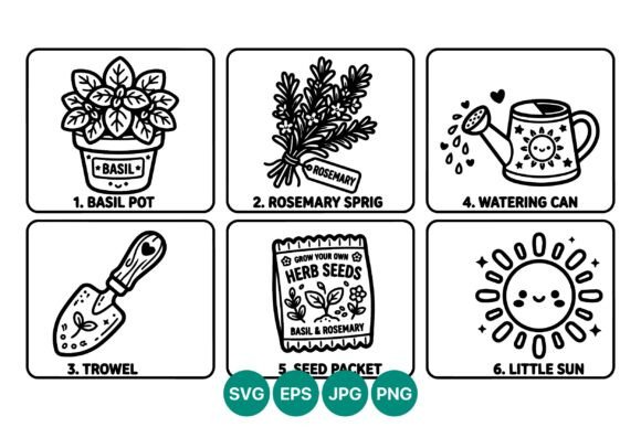 Download Basil and Rosemary Herb Garden Line Art - Garden Collection