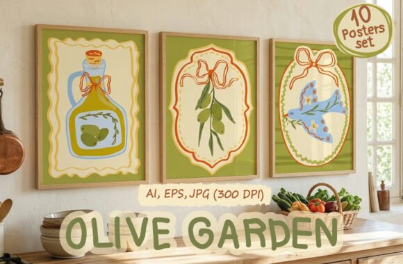 Download Whimsical Olive Garden Poster Print Set - Garden Collection
