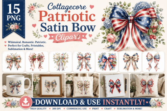 Download Cottagecore Patriotic Satin Bow Clipart - Satin Collection