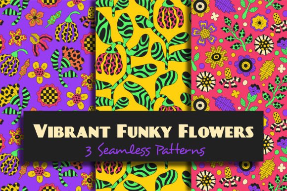 Download Vibrant Funky Flowers Seamless Patterns - Seamless patterns Collection